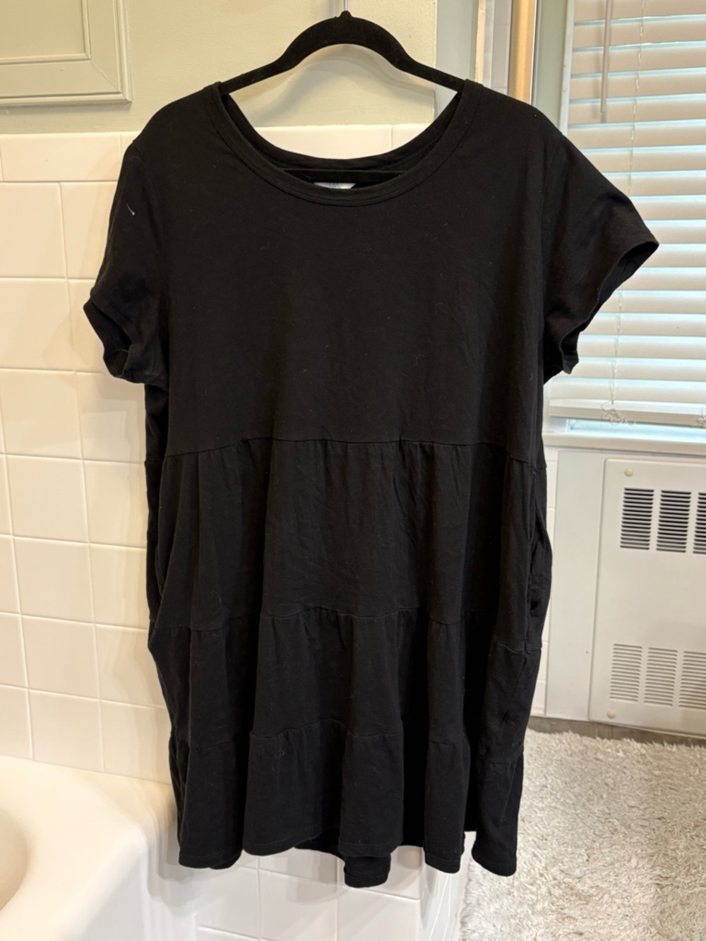 Time and Tru Black T-Shirt Dress with Crew Neck